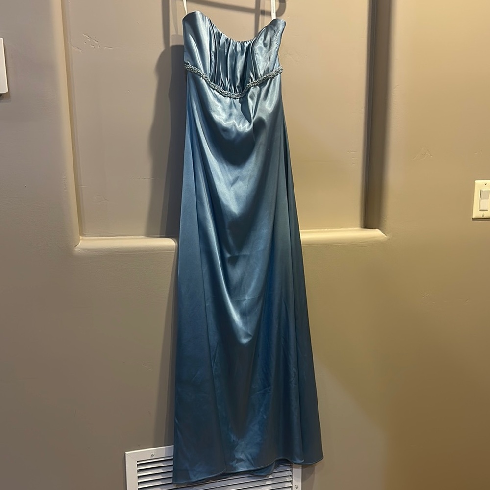 Dessy Collection Blue Ruched Strapless Gown
